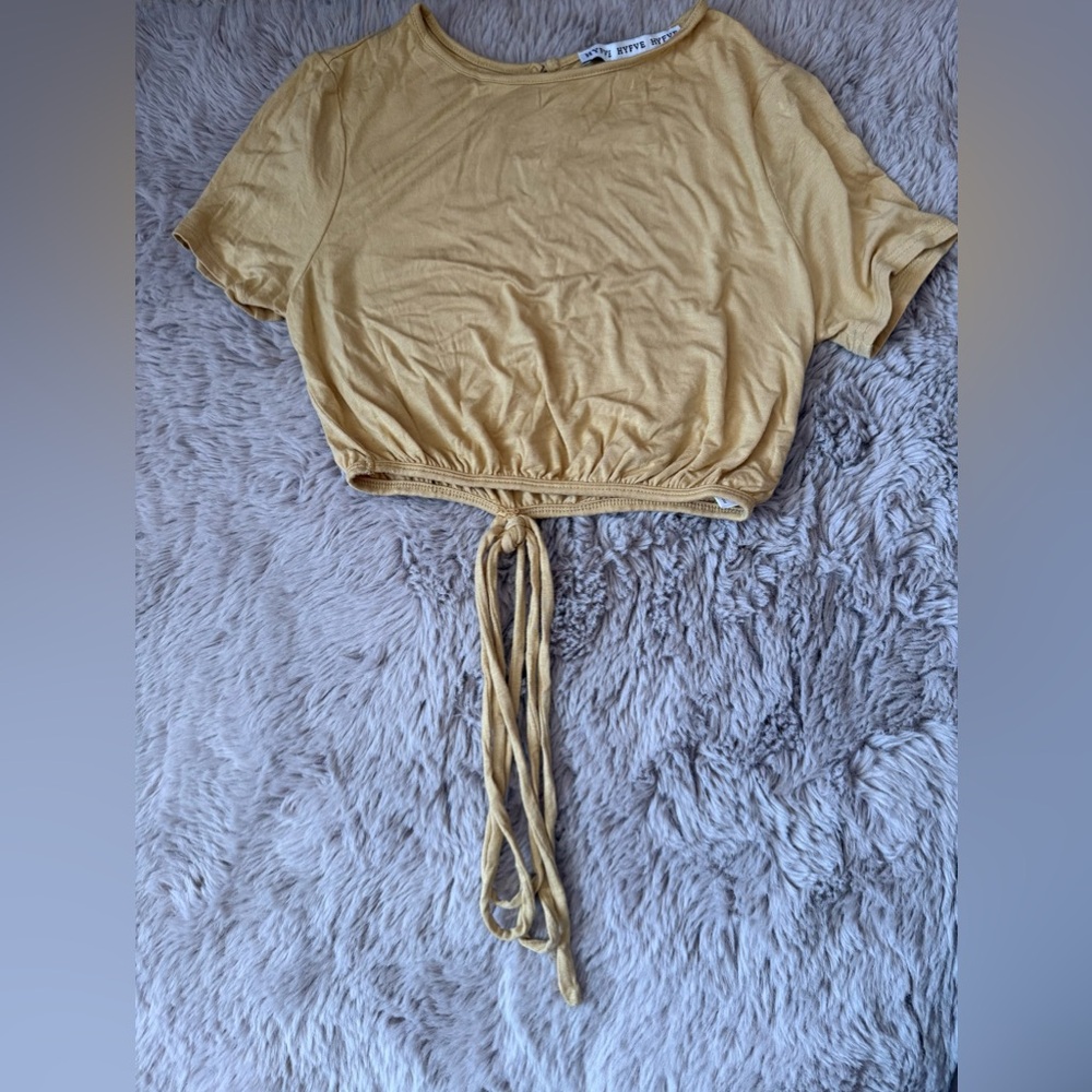 HYFVE Yellow Crop Tie Front Short Sleeve T-Shirt